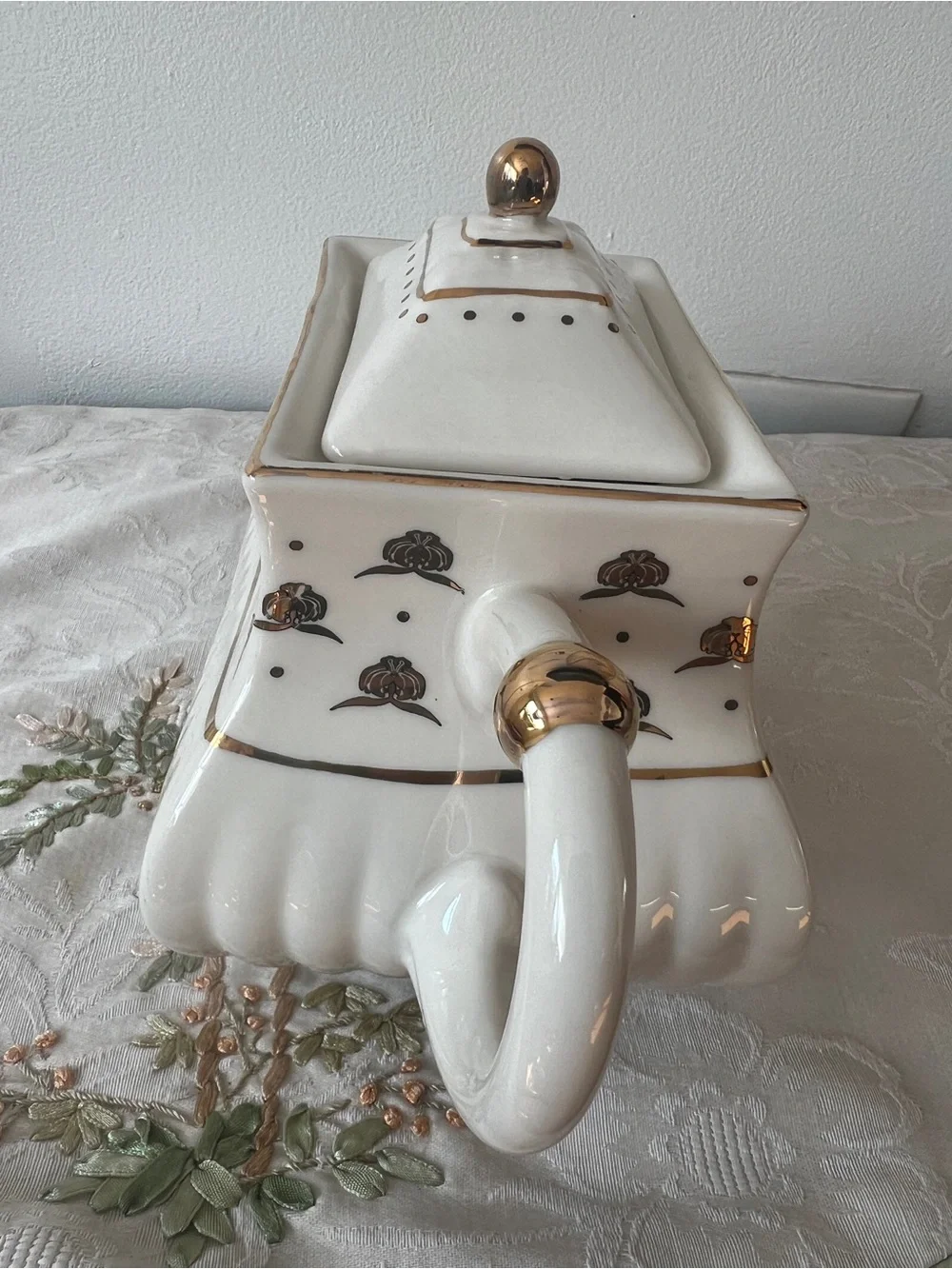 Anthropologie Cream and Gold MET Collaboration Stoneware Teapot
